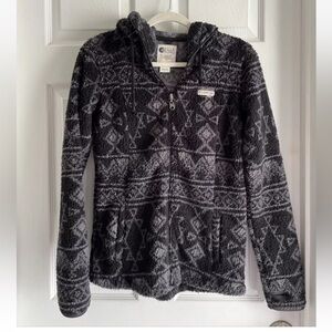 Medium Billabong Sherpa Fleece Full Zip Jacket Hoodie Plush Aztec Print Womens